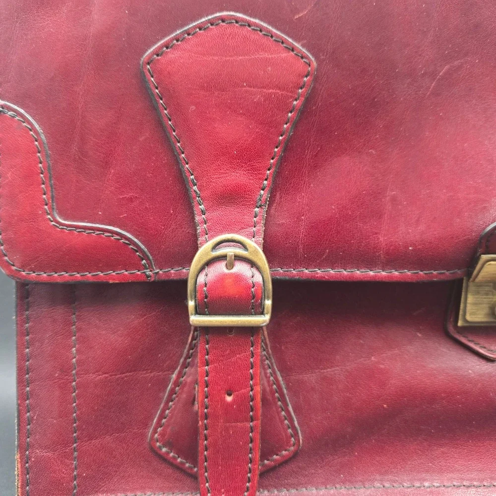 Vintage Renwick Burgundy Leather Briefcase Accordion Messenger Bag Brass